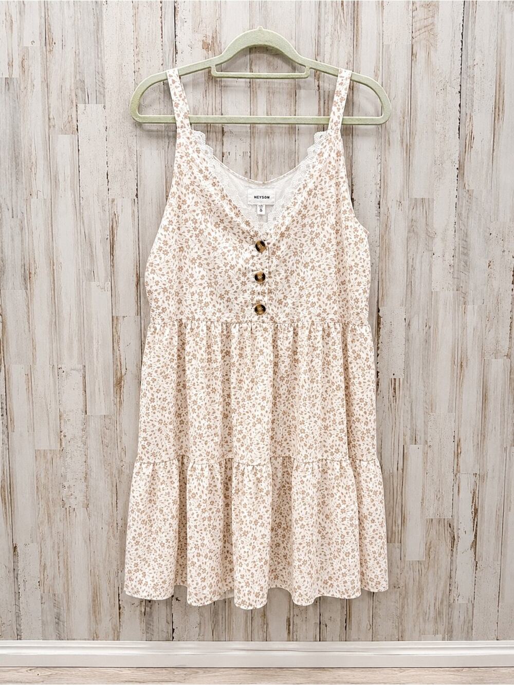 Heyson Floral Babydoll Dress Small Cream Ditsy Floral Lace Trim Cottagecore